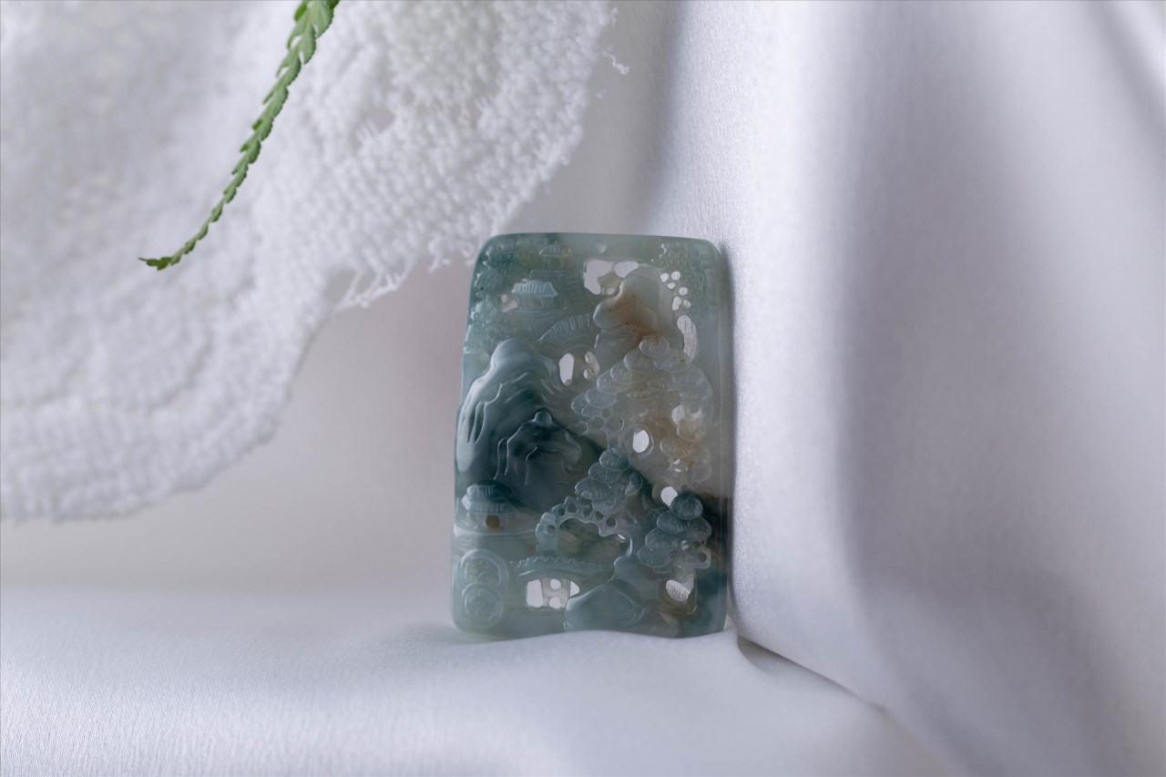 藍綠撒金山水牌