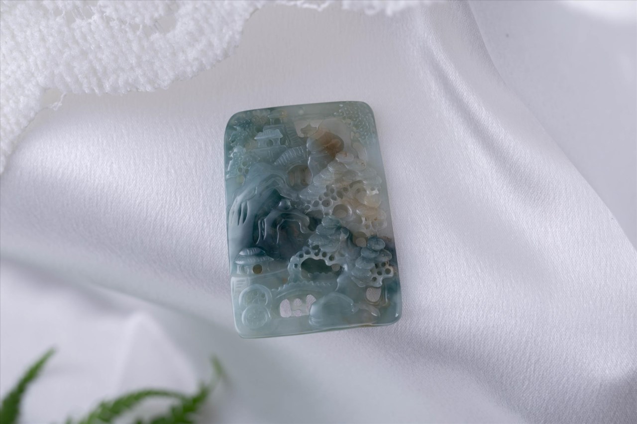 藍綠撒金山水牌