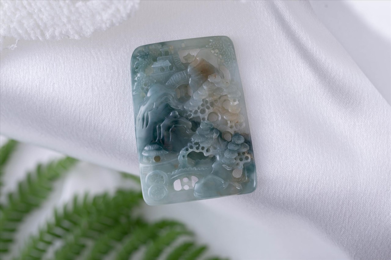 藍綠撒金山水牌