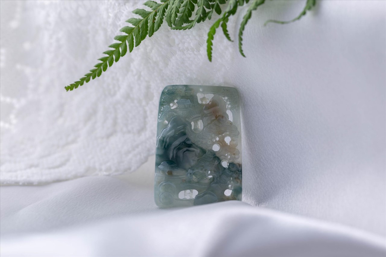 藍綠撒金山水牌