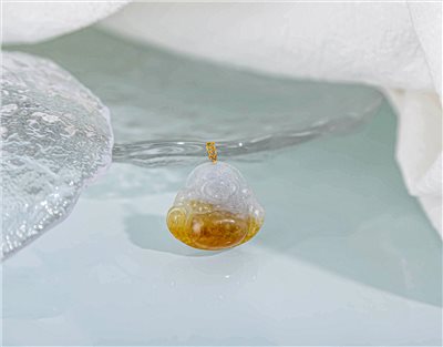 A28翡翠 黃翡 彌勒佛 18k金扣頭